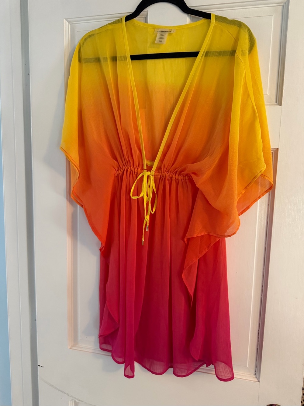 Sheer Gradient Yellow to Pink Tie-Waist Women's Top/Beach Cover